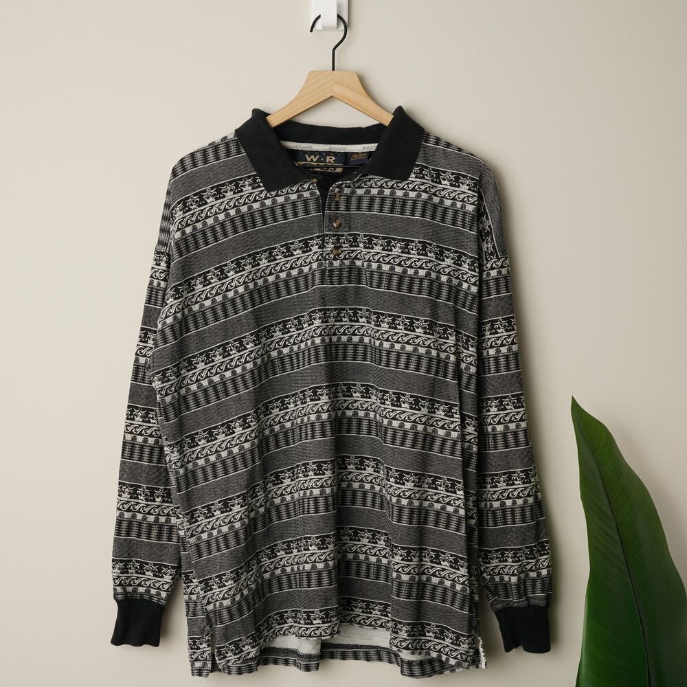 Vintage 90s 100% Cotton W.R. Gass Shirt Long Sleeve Collared Pattern Button Polo